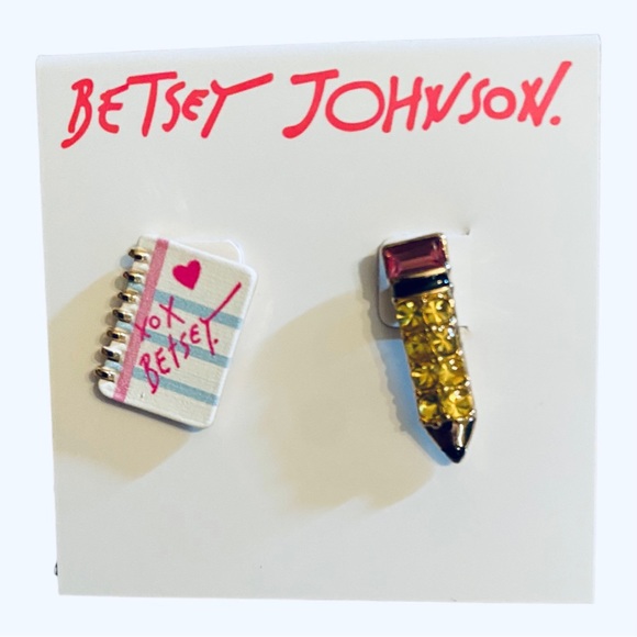 Betsey Johnson Mismatched Earrings Back to School Notebook & Pencil Post Set NWT - Picture 2 of 3